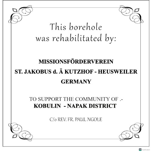 Borehole Tag for Kobulin Community Borehole